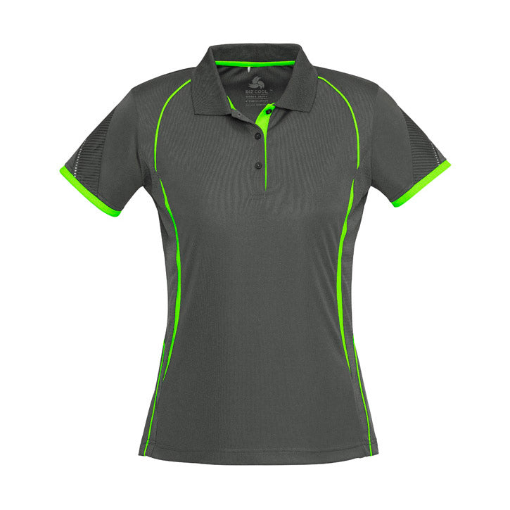 Biz Collection - Razor Ladies Polo_Grey/Fluro Lime - P405LS
