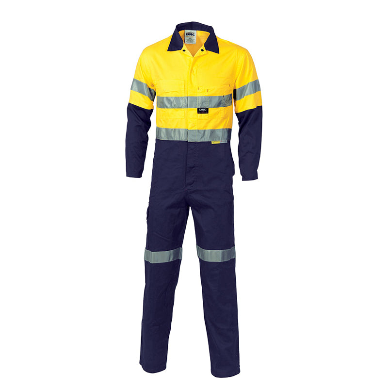 DNC - Hi Vis Taped Cool-Breeze Lightweight Cotton Coverall - 190gsm_Yellow/Navy - 3955