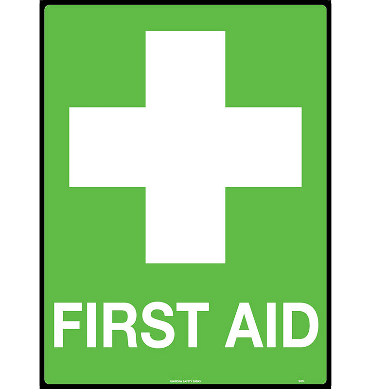 Uniform Safety Signs - 300x225mm - Poly - First Aid - 501MP