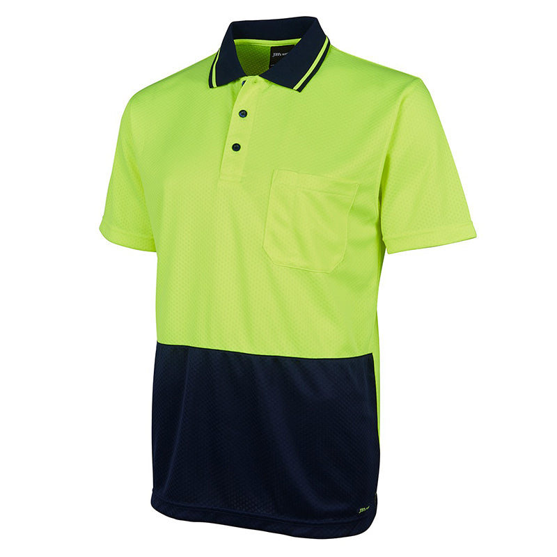 JBs Wear - Hi Vis JACQUARD NON CUFF POLO LIME/NAVY - 6HJNC