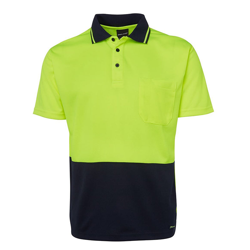 JBs Wear - KIDS Hi Vis NON CUFF TRAD POLO LIME/NAVY - 6HVNC