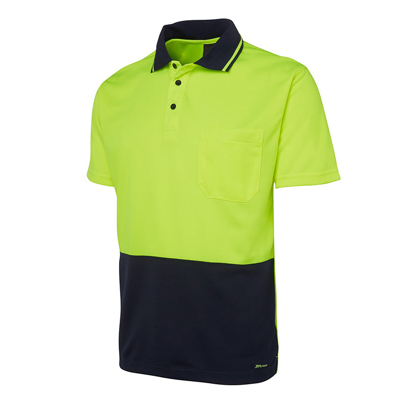JBs Wear - KIDS Hi Vis NON CUFF TRAD POLO LIME/NAVY - 6HVNC