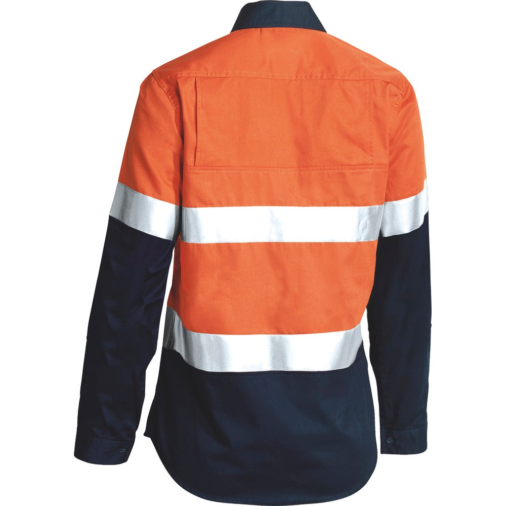 Bisley - Womens Taped Hi Vis Cool Lightweight Drill Shirt_Orange/Navy - BL6896