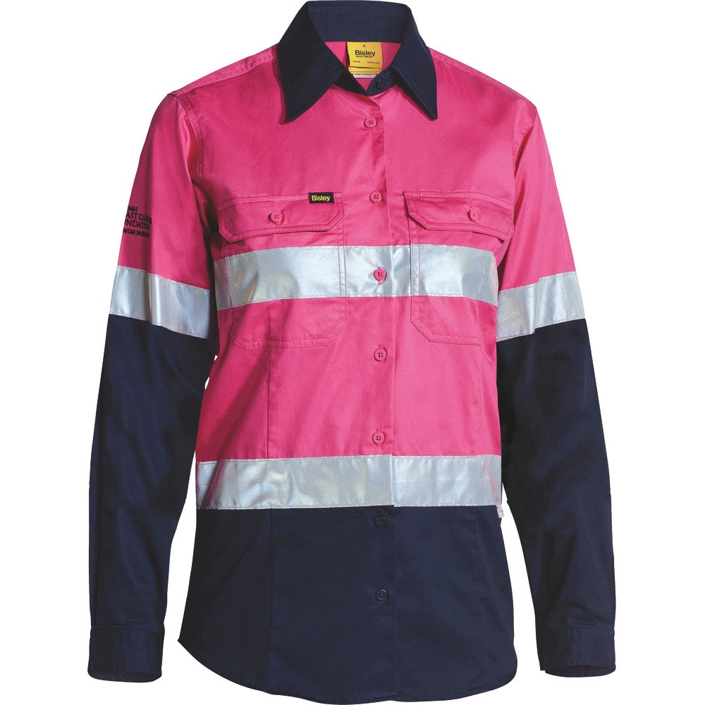 Bisley - Womens Taped Hi Vis Cool Lightweight Drill Shirt_Pink/Navy - BL6896