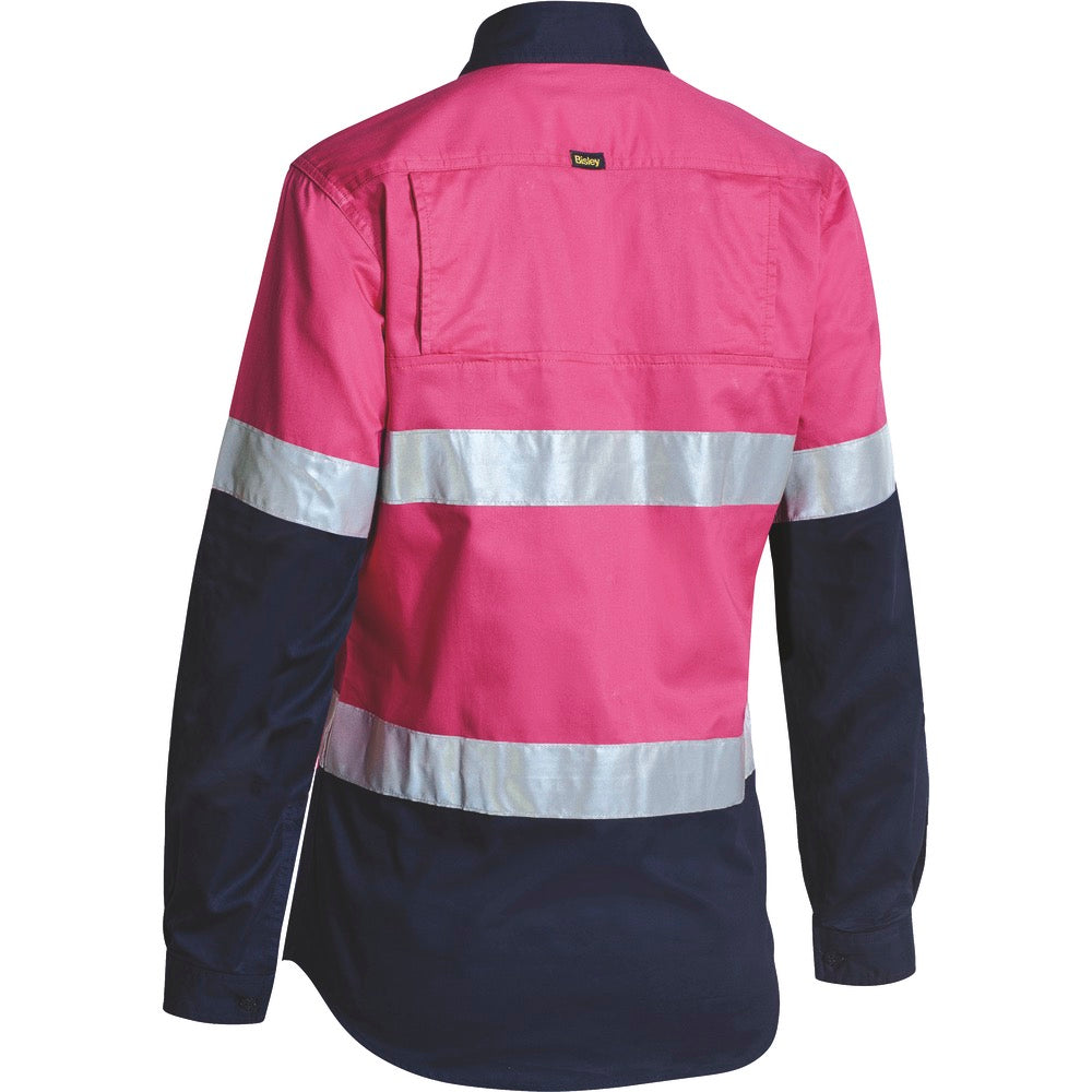 Bisley - Womens Taped Hi Vis Cool Lightweight Drill Shirt_Pink/Navy - BL6896