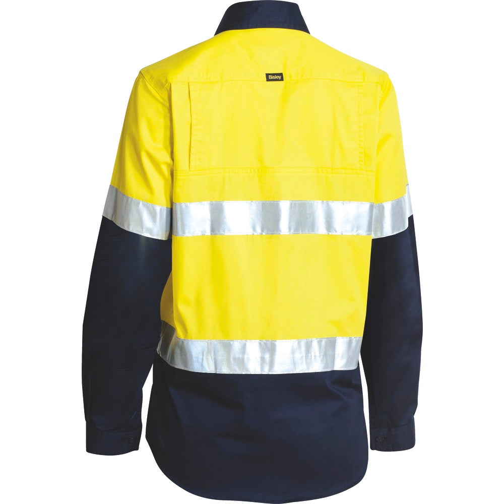 Bisley - Womens Taped Hi Vis Cool Lightweight Drill Shirt_Yellow/Navy - BL6896