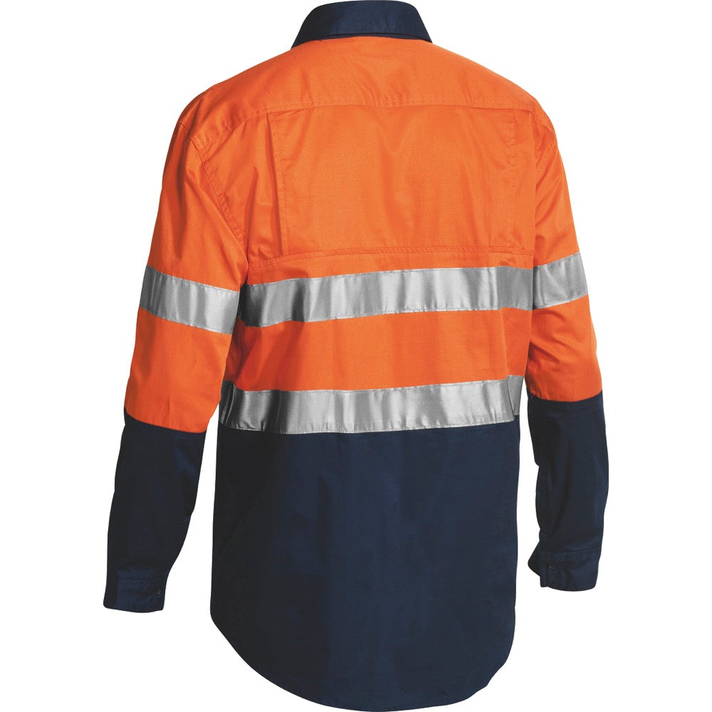 Bisley - Taped Hi Vis Closed Front Cool Lightweight Shirt_Orange/Navy - BSC6896