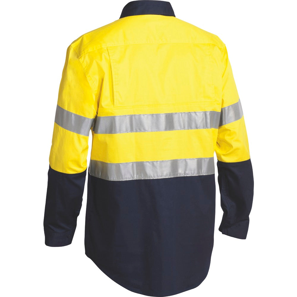 Bisley - Taped Hi Vis Closed Front Cool Lightweight Shirt_Yellow/Navy - BSC6896