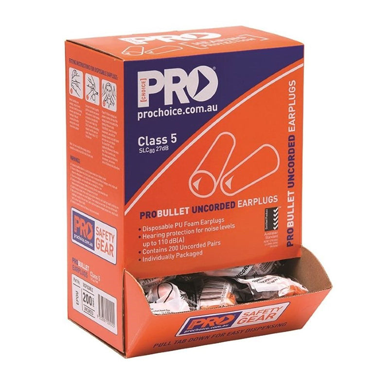 PRO CHOICE - PROBULLET DISPOSABLE UNCORDED EARPLUGS (200 PAIRS PER BOX) Class 5 - 27dB - EPOU