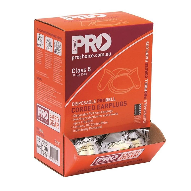 PRO CHOICE - PROBELL DISPOSABLE CORDED EARPLUGS (100 PAIRS PER BOX) Class 5 - 27dB - EPYC