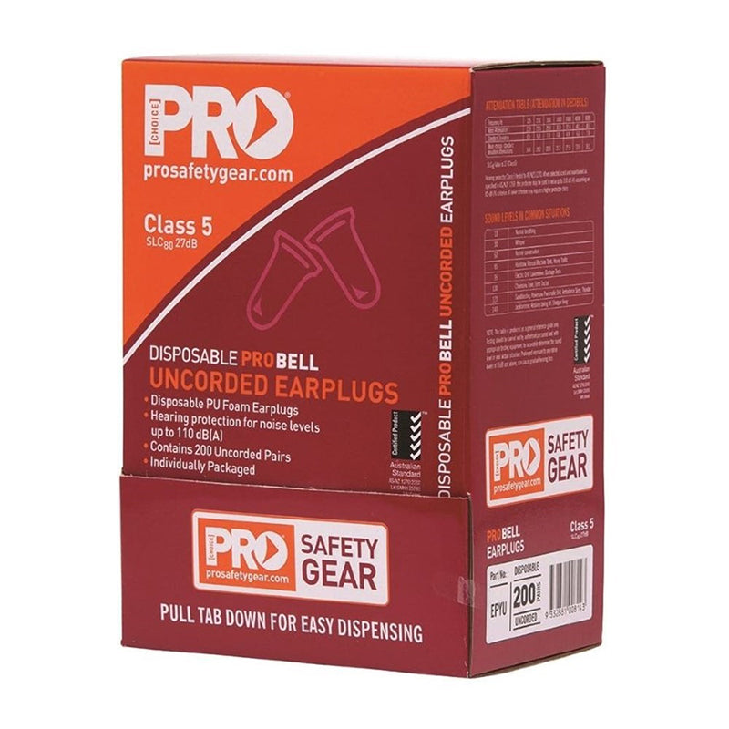 PRO CHOICE - PROBELL DISPOSABLE UNCORDED EARPLUGS (200 PAIRS PER BOX) Class 5 - 27dB - EPYU