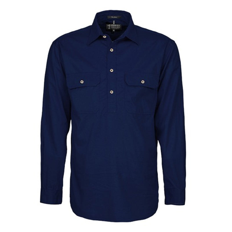 Ritemate - Mens Pilbara Closed Front L/S Shirt French Navy - RM200CF