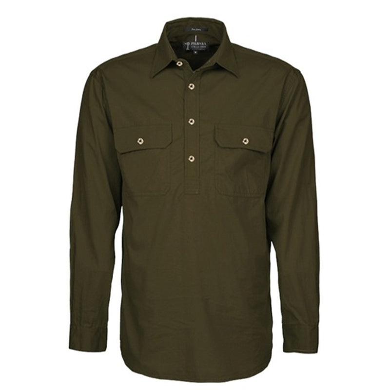 Ritemate - Mens Pilbara Closed Front L/S Shirt Olive - RM200CF