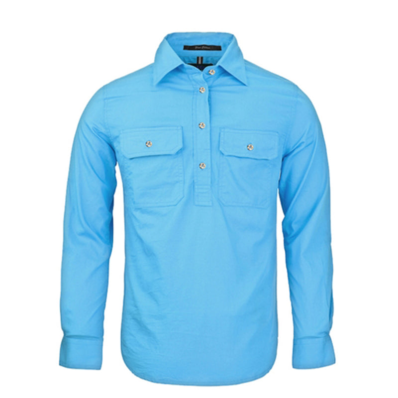 Ritemate - Womens Pilbara Closed Front L/S Shirt Cornflower - RM300CF