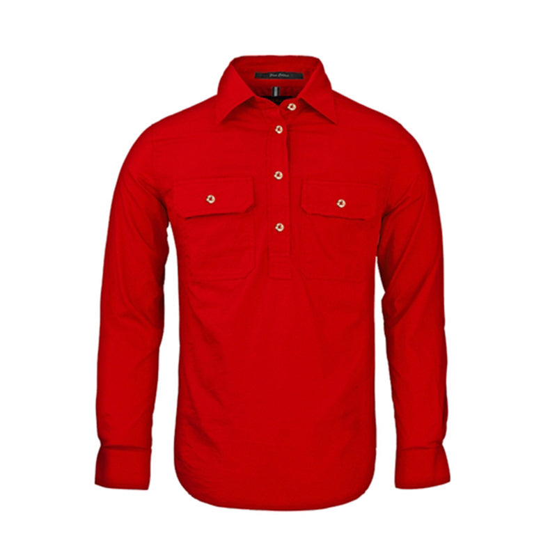 Ritemate - Womens Pilbara Closed Front L/S Shirt Red - RM300CF