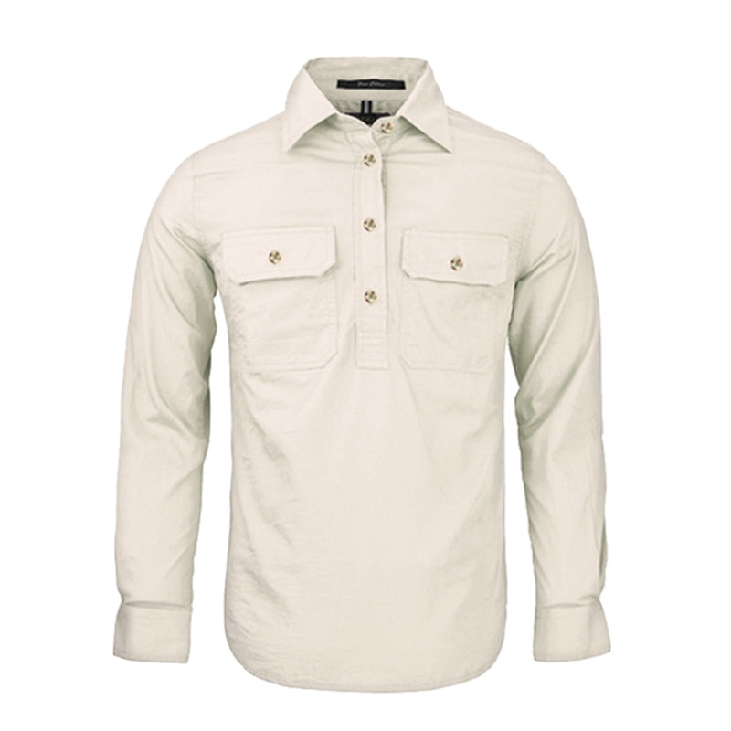 Ritemate - Womens Pilbara Closed Front L/S Shirt Stone - RM300CF