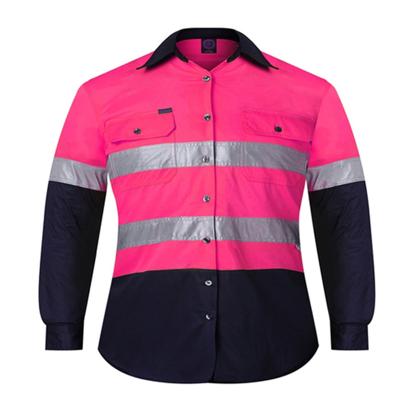 Ritemate - Kids 2 Tone Open Front Shirt with Tape Pink/Navy - RM4050R
