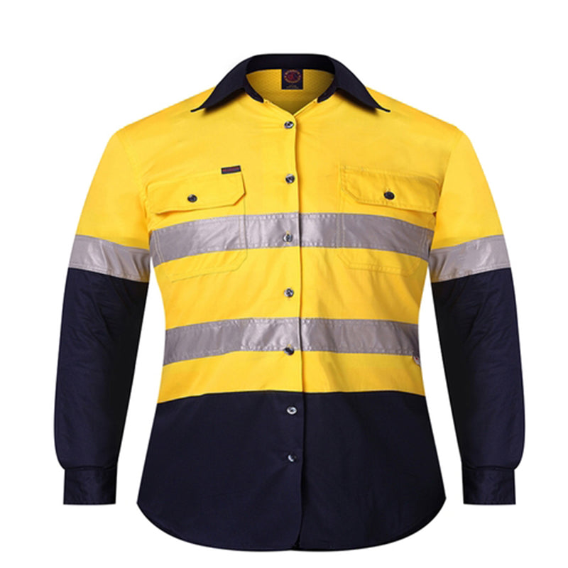 Ritemate - Kids 2 Tone Open Front Shirt with Tape Yellow/Navy - RM4050R