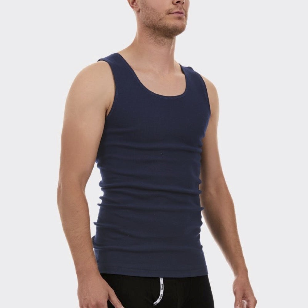 Tradie Mens 1pk Cotton Singlet_Navy - MJ1082HC -Navy