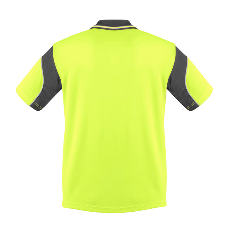 Syzmik - Hi Vis Aztec Polo - Button Free - 100% Poly S/S_Yellow/Charcoal - ZH248