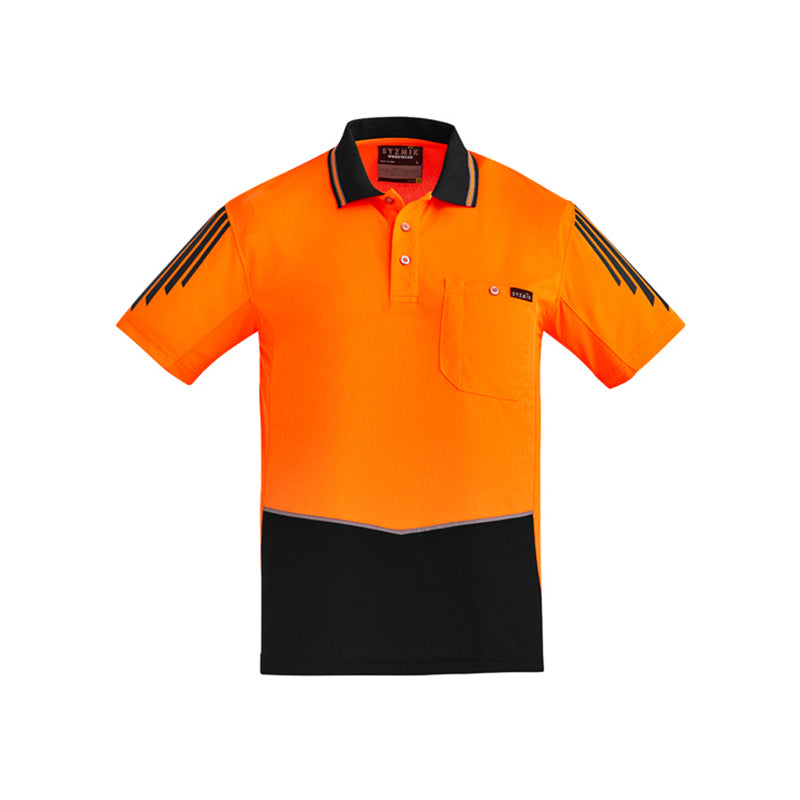 Syzmik - Hi Vis Flux Polo - Mesh Side Panel S/S_Orange/Black - ZH315