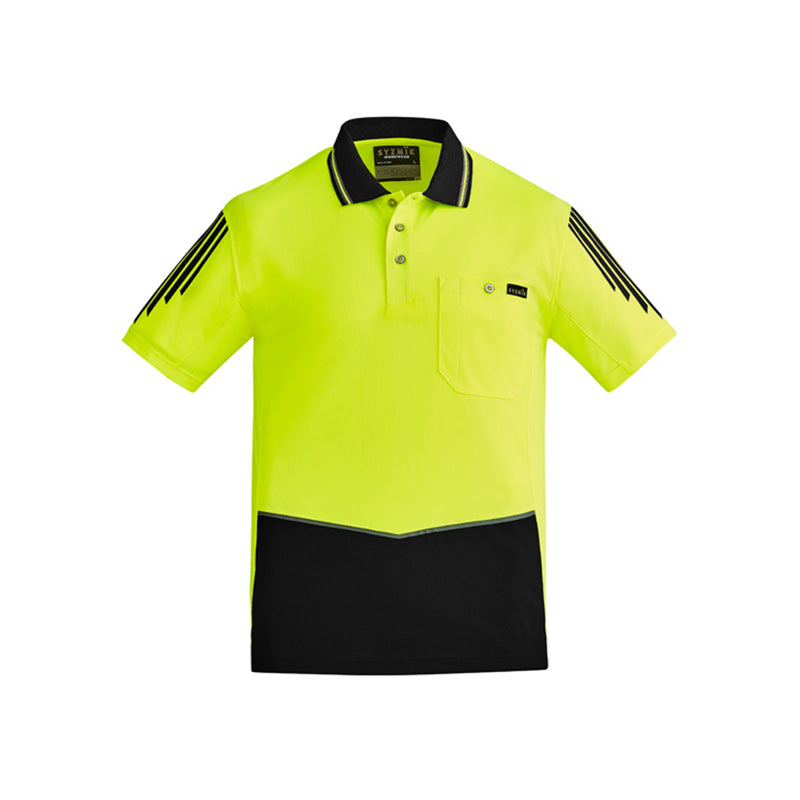 Syzmik - Hi Vis Flux Polo - Mesh Side Panel S/S_Yellow/Black - ZH315