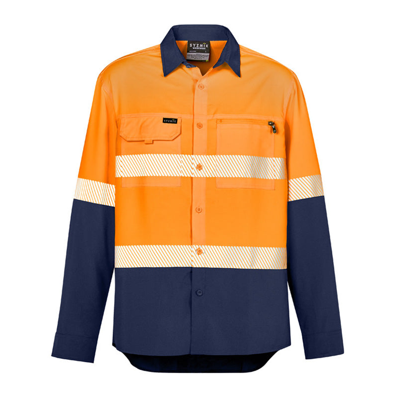 Syzmik - Hi Vis Work Shirt - Ripstop Fabric with Segmented Tape_Orange/Navy - ZW470