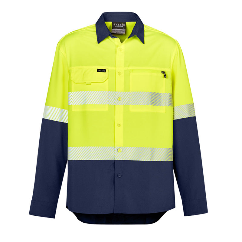 Syzmik - Hi Vis Work Shirt - Ripstop Fabric with Segmented Tape_Yellow/Navy - ZW470