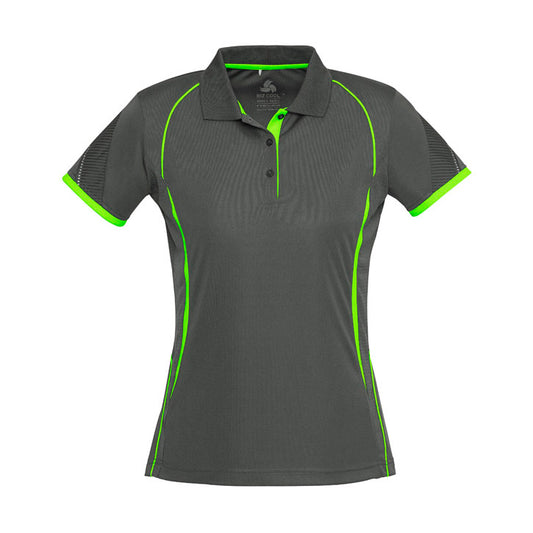 Biz Collection - Razor Ladies Polo_Grey/Fluro Lime - P405LS