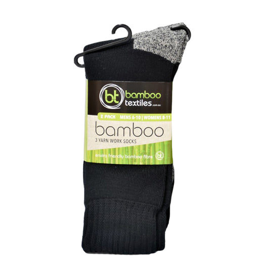Bamboo Textiles - 3-Yarn Bamboo Work Sock - 2 Pack - Black