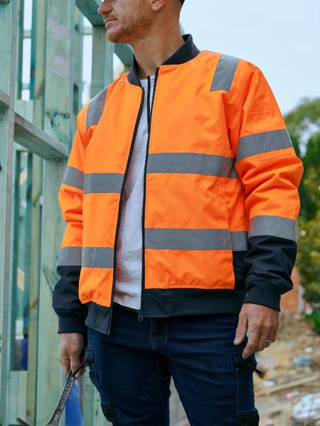 Bisley - Taped Two Tone Hi Vis Bomber Jacket with Padded Lining_Orange/Navy - BJ6730T