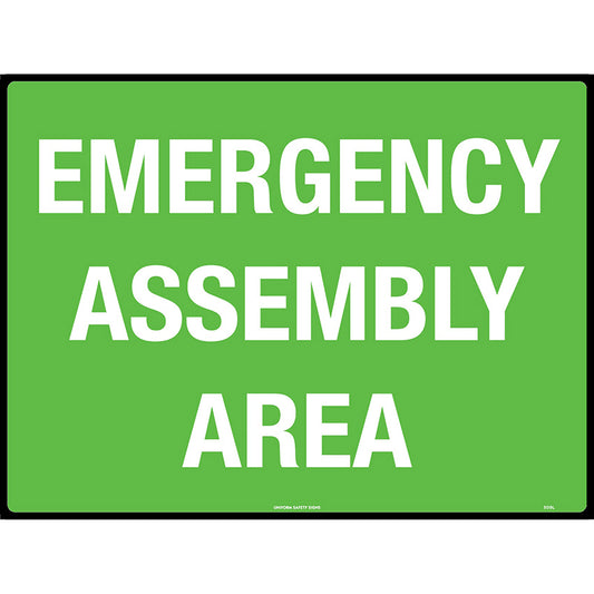 Uniform Safety Signs - 600x450mm - Metal - Emergency Assembly Area - 509LM