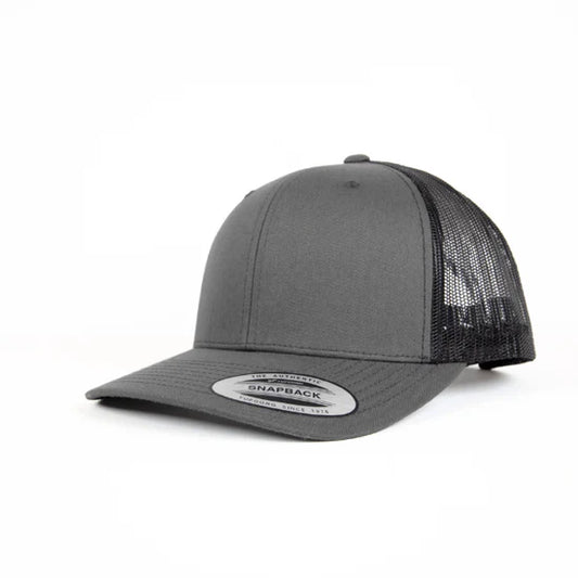 Yupoong Classic Retro Wade Trucker Two Tone - 6 Panel Curved Peak Cap _Charcoal/Black - 6606T