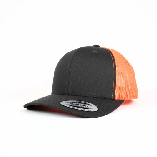 Yupoong Classic Retro Wade Trucker Two Tone - 6 Panel Curved Peak Cap _Charcoal/Neon Orange - 6606T