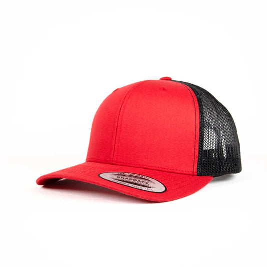 Yupoong Classic Retro Wade Trucker Two Tone - 6 Panel Curved Peak Cap _Red/Black - 6606T