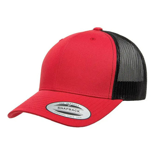 Yupoong Classic Retro Wade Trucker Two Tone - 6 Panel Curved Peak Cap _Red/Black - 6606T