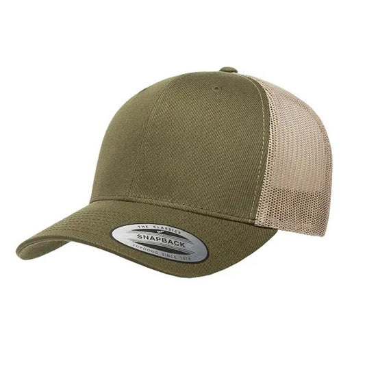 Yupoong Classic Retro Wade Trucker Two Tone - 6 Panel Curved Peak Cap _Moss Green/Khaki - 6606T