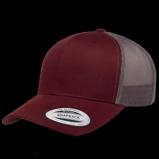Yupoong Classic Retro Wade Trucker Two Tone - 6 Panel Curved Peak Cap _Maroon/Grey - 6606T