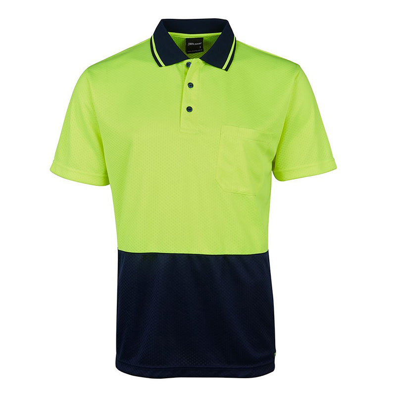 JBs Wear - Hi Vis JACQUARD NON CUFF POLO LIME/NAVY - 6HJNC