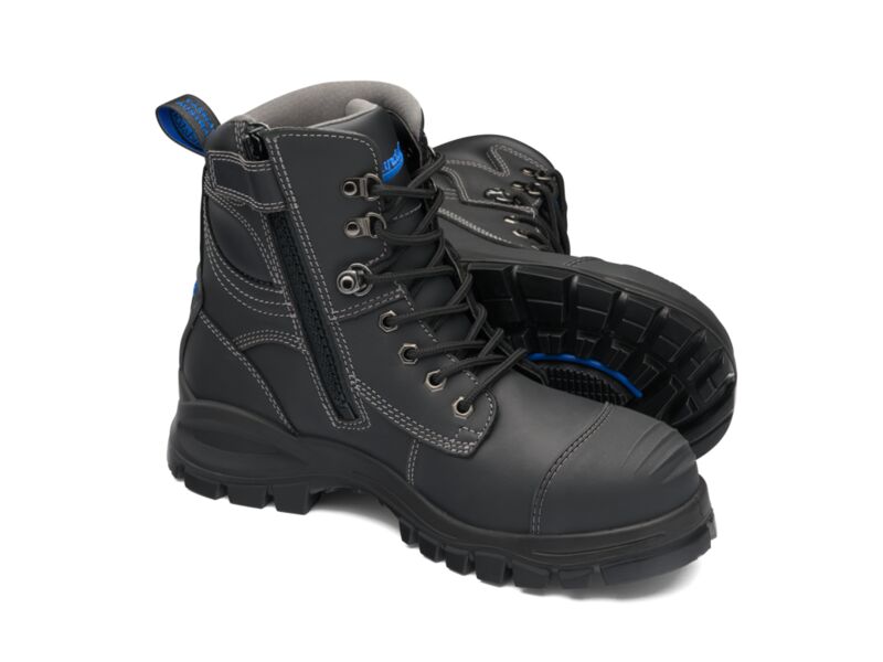 Blundstone - 997 Lace up/zip ankle safety boot - Black platinum quality water resistant leather, 150mm height_Black - 997