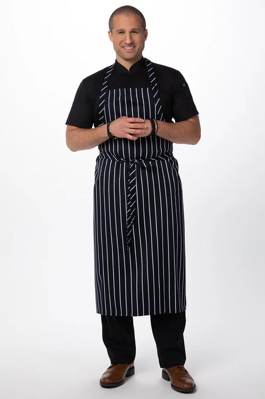 Chef Works - Large Stripe Bib Apron- Navy/White - A111