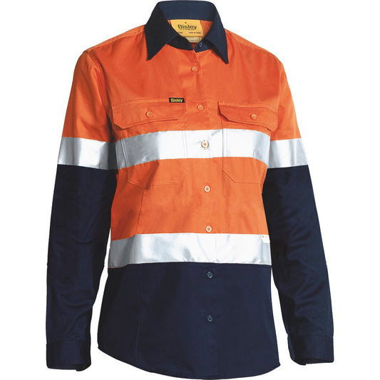 Bisley - Womens Taped Hi Vis Cool Lightweight Drill Shirt_Orange/Navy - BL6896