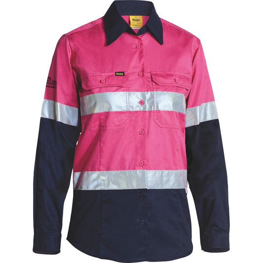 Bisley - Womens Taped Hi Vis Cool Lightweight Drill Shirt_Pink/Navy - BL6896