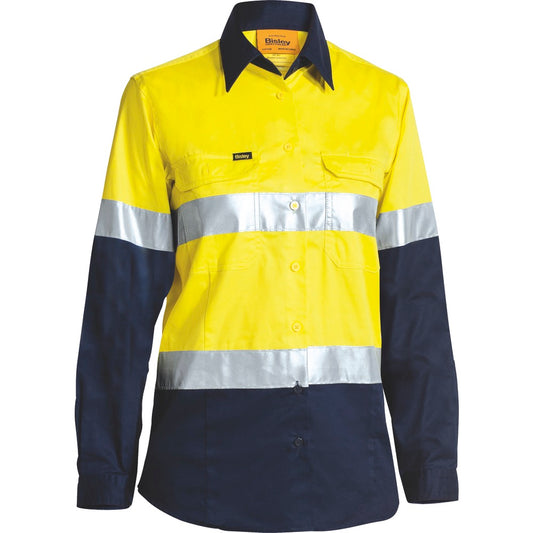 Bisley - Womens Taped Hi Vis Cool Lightweight Drill Shirt_Yellow/Navy - BL6896