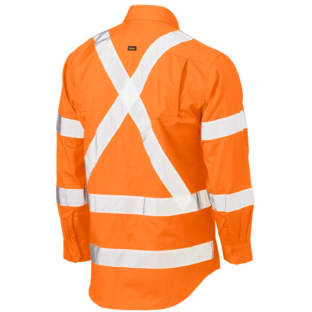Bisley - X Taped Biomotion Hi Vis Cool Lightweight Drill Shirt_Rail Orange - BS6166XT