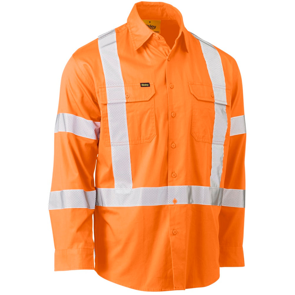 Bisley - X Taped Biomotion Hi Vis Cool Lightweight Drill Shirt_Rail Orange - BS6166XT