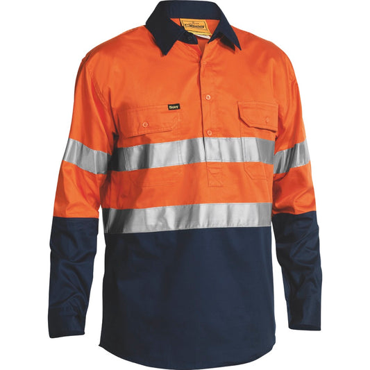 Bisley - Taped Hi Vis Closed Front Cool Lightweight Shirt_Orange/Navy - BSC6896