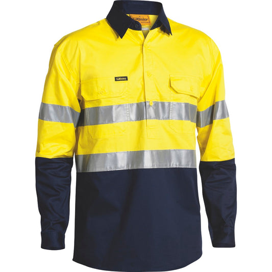 Bisley - Taped Hi Vis Closed Front Cool Lightweight Shirt_Yellow/Navy - BSC6896