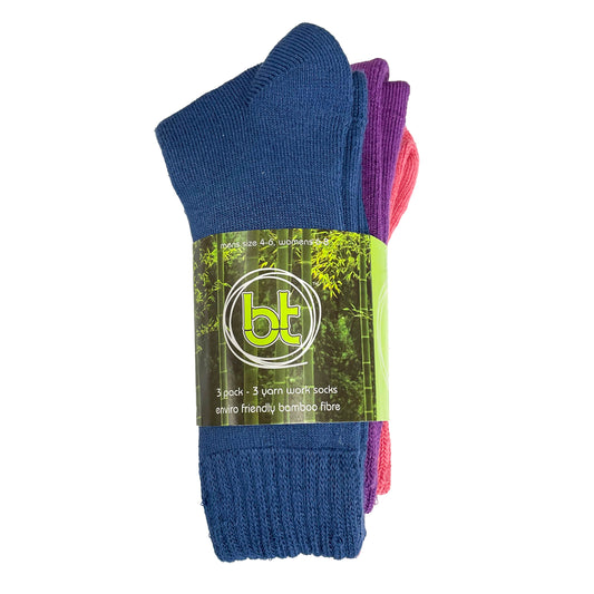 Bamboo Textiles - 3-Yarn Bamboo Work Sock - 3 Pack - Blue/Purple/Watermelon