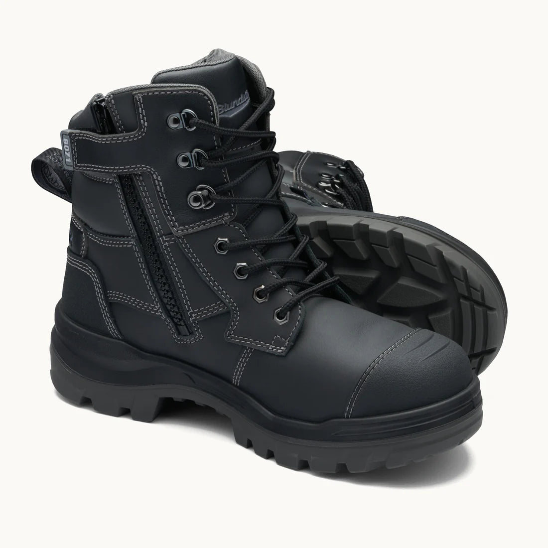 Blundstone - RotoFlex Black water-resistant Platinum leather 150mm zip sided safety boot_Black - 8071